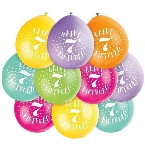 Happy 7th Birthday Balloons 9" Latex Assorted 10 Pack