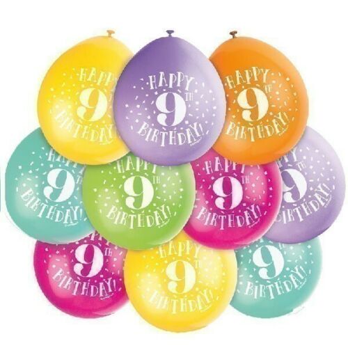 Happy 9th Birthday Balloons 9" Latex Assorted 10 Pack