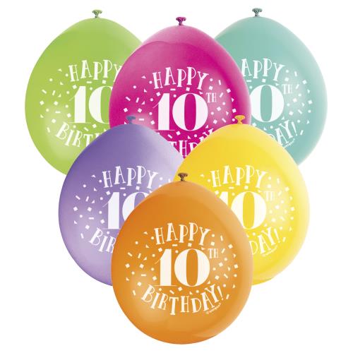 Happy 10th Birthday Balloons 9" Latex Assorted 10 Pack