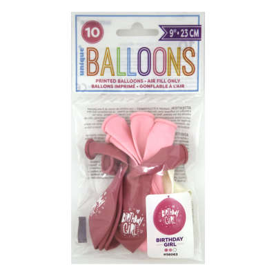 Birthday Girl Balloons 9" Latex Assorted 10 Pack