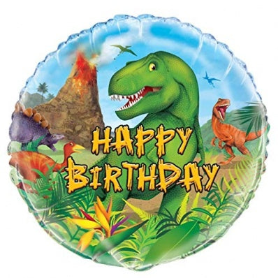 Happy Birthday Dinosaur T-Rex Foil Balloon (Optional Helium Inflation)