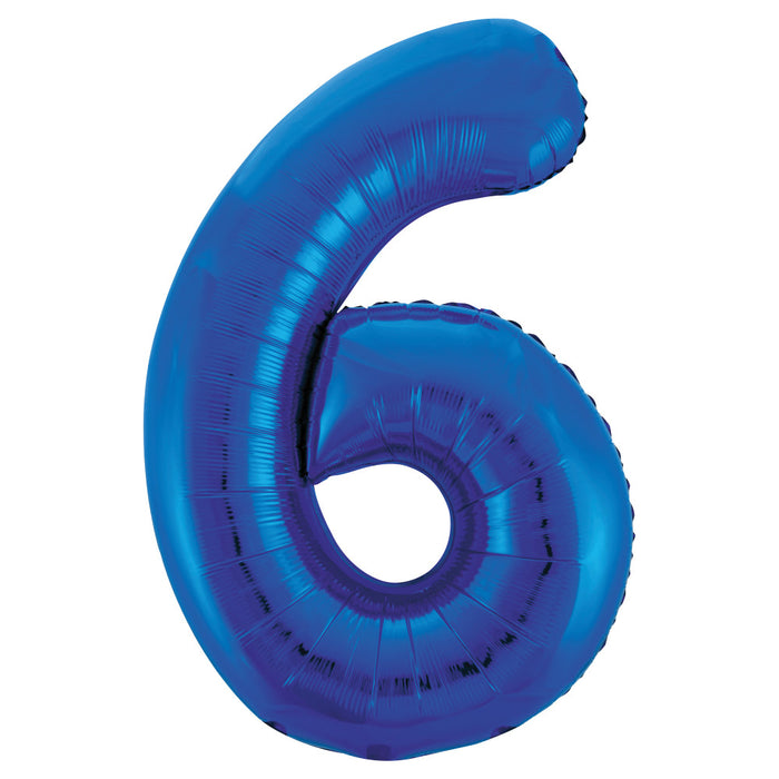 Blue Number 6 Giant Foil Helium Balloon 34" (Optional Helium Inflation)