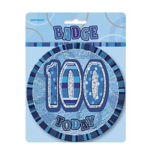 6" Jumbo Badge 100 Today Blue Holographic Cracked Ice - Sweets 'n' Things