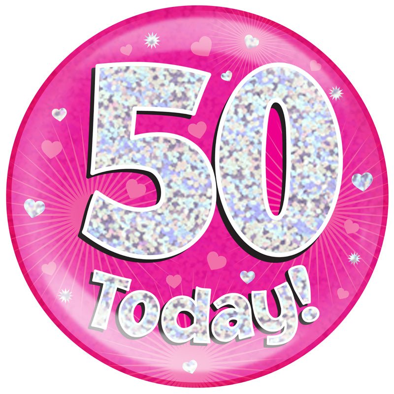 Large Novelty Birthday Pin 6″ Jumbo Badge 30 Today Pink Holographic Dot ...