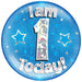 6" Jumbo Badge I am 1 Today Blue Holographic Cracked Ice - Sweets 'n' Things