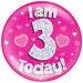 6" Jumbo Badge I am 3 Today Pink Holographic Dot - Sweets 'n' Things