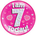 6" Jumbo Badge I am 7 Today Pink Holographic Dot - Sweets 'n' Things