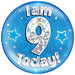 6" Jumbo Badge I am 9 Today Blue Holographic Cracked Ice - Sweets 'n' Things
