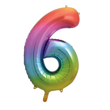 Rainbow Number 6 Giant Foil Helium Balloon 34" (Optional Helium Inflation)