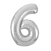 Silver Number 6 Giant Foil Helium Balloon 34" (Optional Helium Inflation)