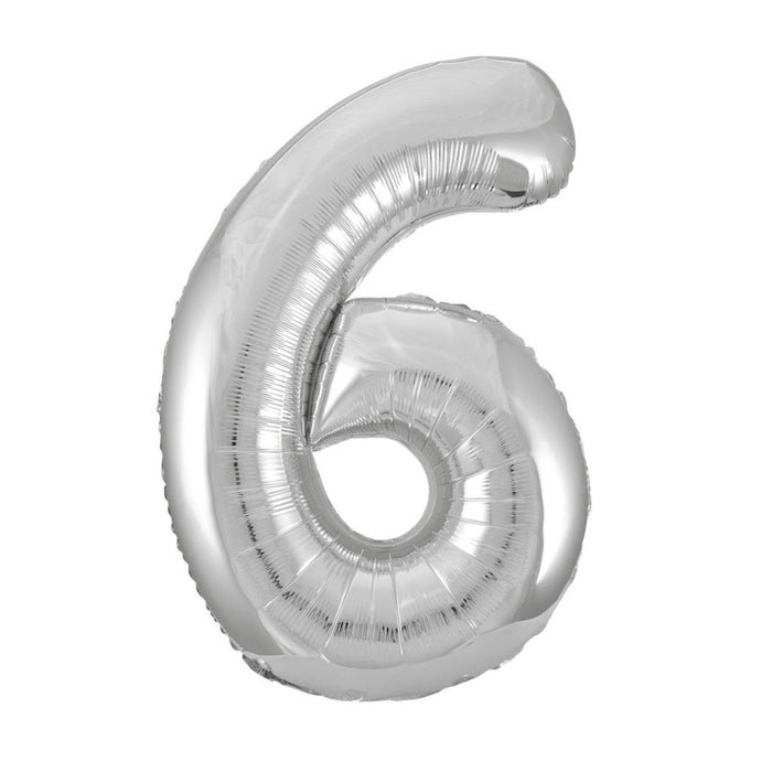 Silver Number 6 Giant Foil Helium Balloon 34" (Optional Helium Inflation)