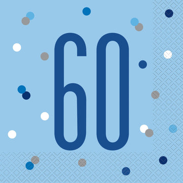 60th Birthday Glitz Blue &amp; Silver Paper Napkins
