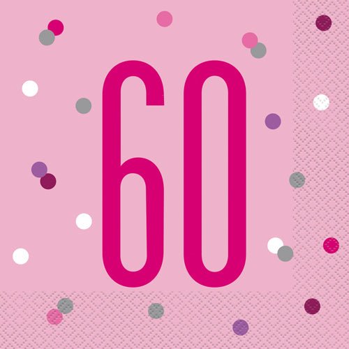 60th Birthday Glitz Pink Paper Napkins - Sweets 'n' Things