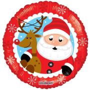 Christmas Santa And Reindeer 18" Foil Helium Balloon (Optional Helium Inflation)