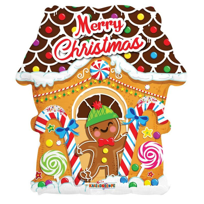 Merry Christmas Gingerbread Man 18" Foil Helium Balloon (Optional Helium Inflation)