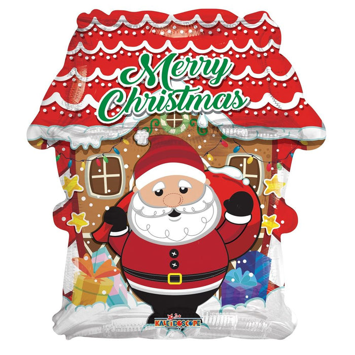Merry Christmas Santa and House 18" Foil Helium Balloon (Optional Helium Inflation)