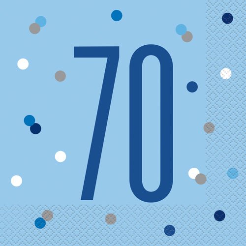 70th Birthday Glitz Blue &amp; Silver Paper Napkins - Sweets 'n' Things