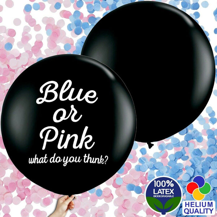 'Boy' or 'Girl' Giant Gender Reveal 'Blue or Pink' Confetti Balloon 36" (Optional Inflation)