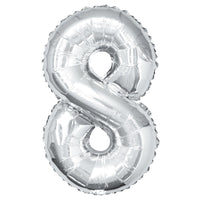 Silver Number 8 Giant Foil Helium Balloon 34" (Optional Helium Inflation)