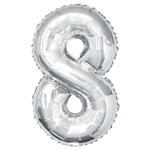 Silver Number 8 Giant Foil Helium Balloon 34" (Optional Helium Inflation)