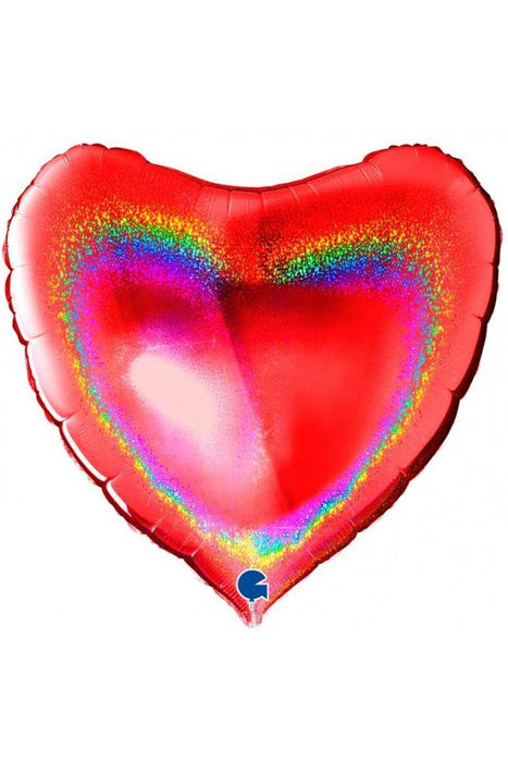 Holographic Heart Super Shape Helium Filled Foil Balloon -36" (Optional Helium Inflation)