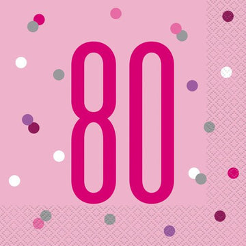 80th Birthday Glitz Pink Paper Napkins