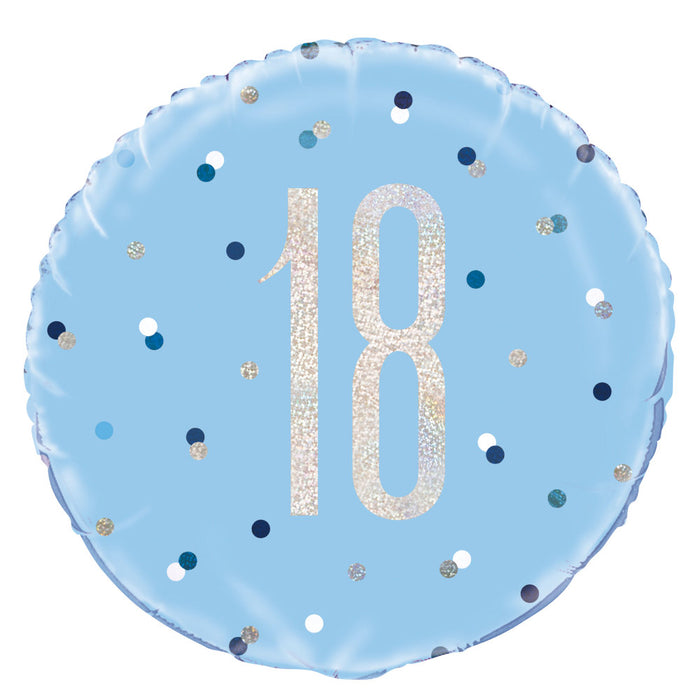 18th Blue Glitz - Helium Filled Foil Balloon (Optional Helium Inflation)