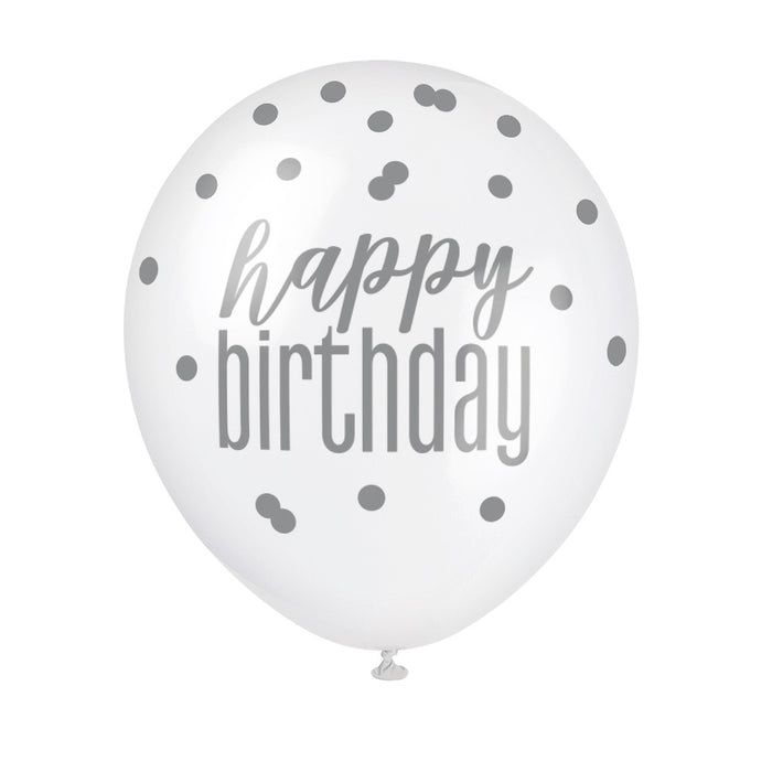 Happy Birthday Glitz Black and Silver Balloon 6 Pack
