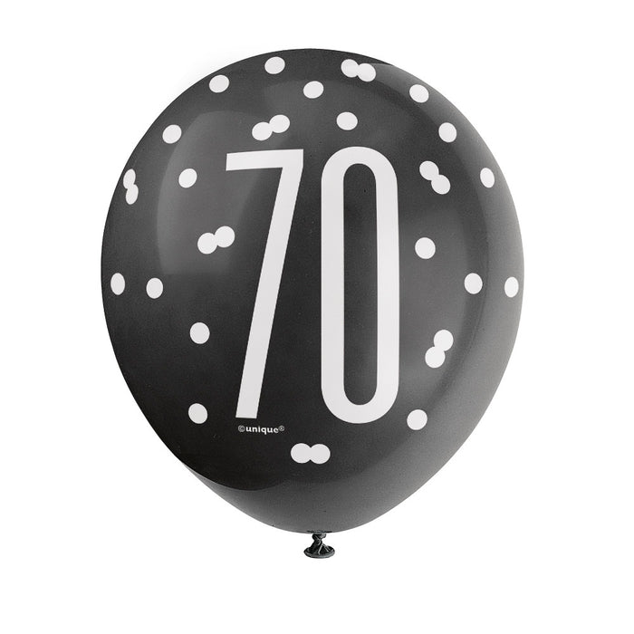 70 Birthday Glitz Black and Silver Balloons x 6