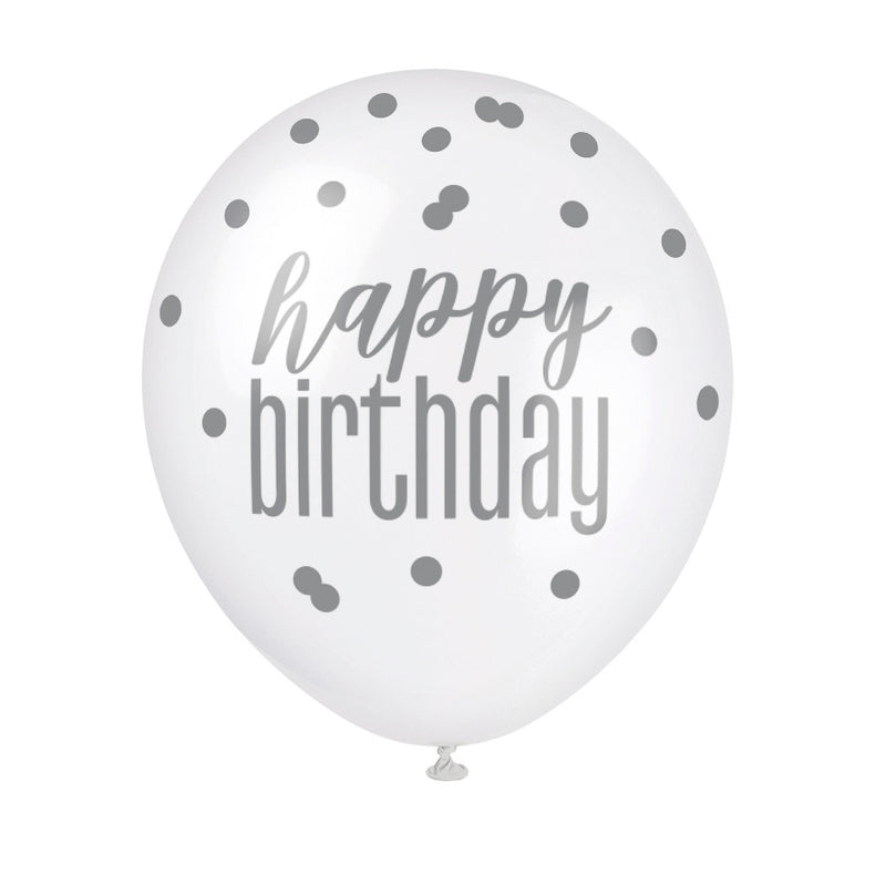 Happy Birthday Glitz Blue and White Balloon 6 Pack