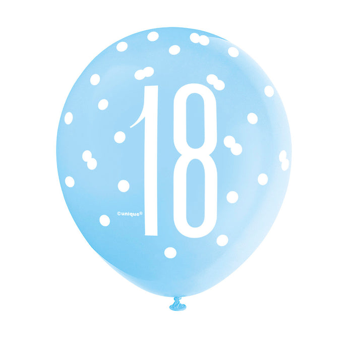 18 Birthday Glitz Blue and White Balloons x 6