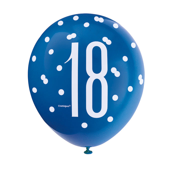 18 Birthday Glitz Blue and White Balloons x 6