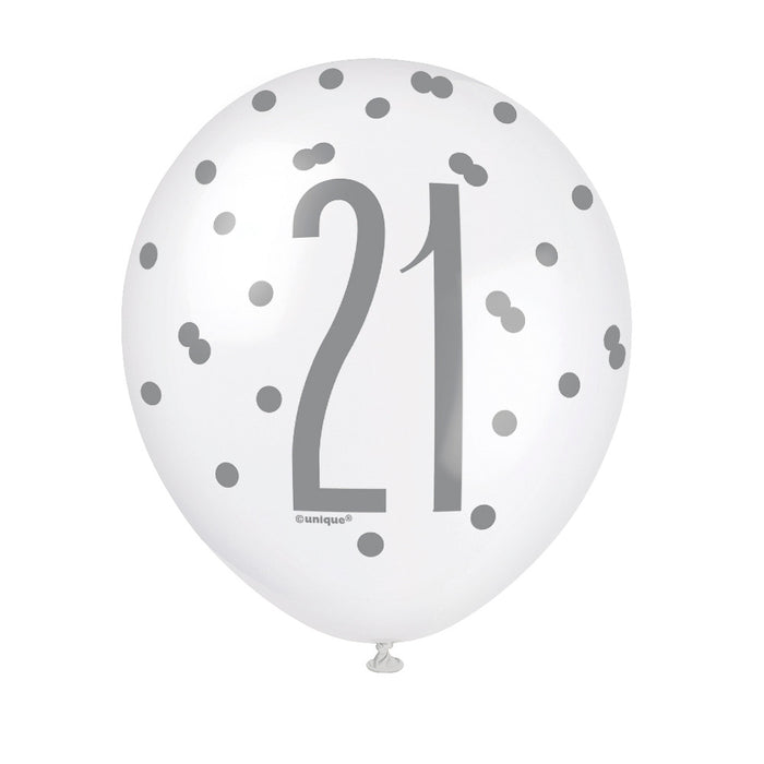 21 Birthday Glitz Blue and White Balloons x 6