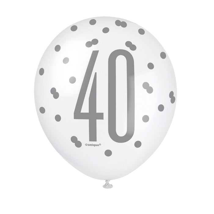 40 Birthday Glitz Blue and White Balloons x 6