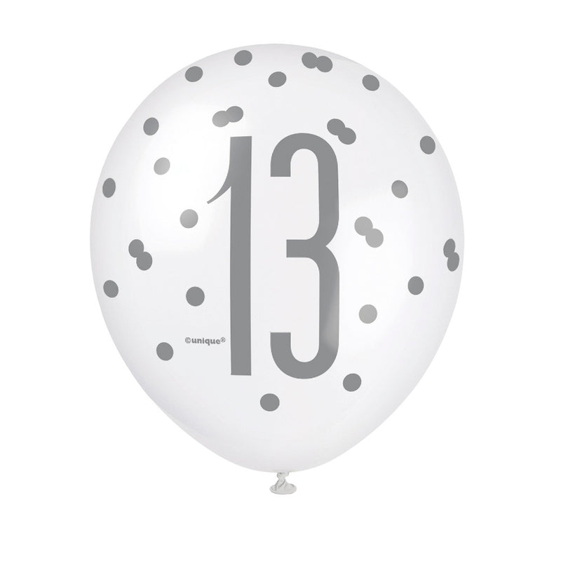 13 Birthday Glitz Pink, Lavender and White Balloons x 6