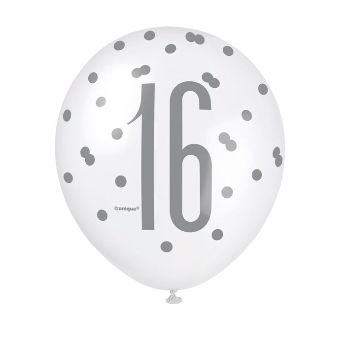 16 Birthday Glitz Pink, Lavender and White Balloons x 6