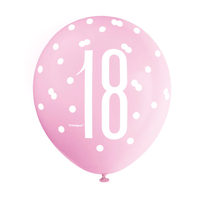 18 Birthday Glitz Pink, Lavender and White Balloons x 6