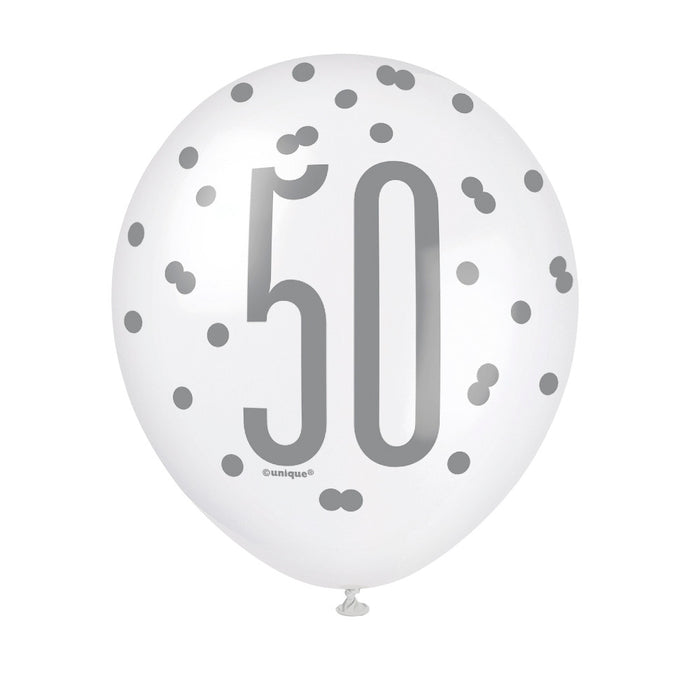 50 Birthday Glitz Pink, Lavender and White Balloons x 6