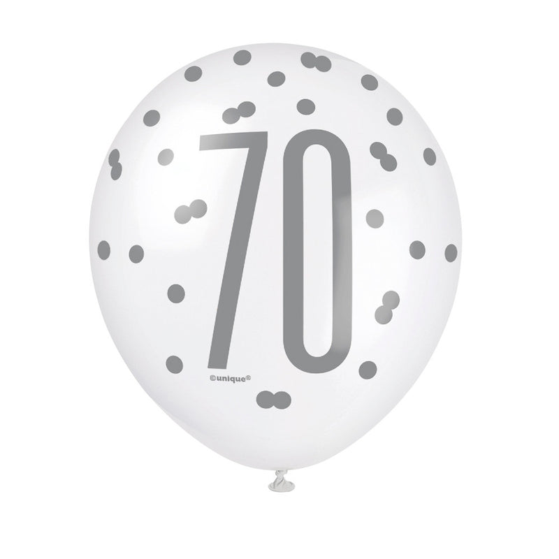 70 Birthday Glitz Pink, Lavender and White Balloons x 6
