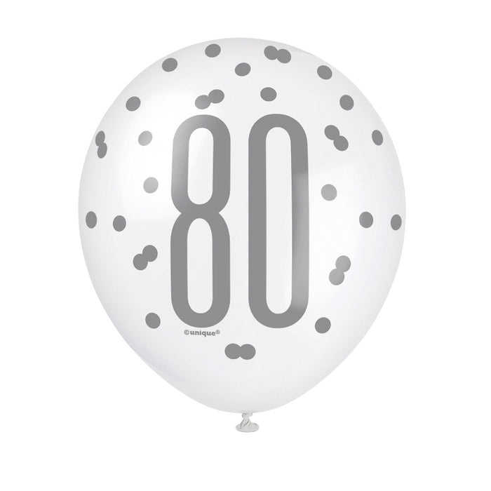 80 Birthday Glitz Pink, Lavender and White Balloons x 6