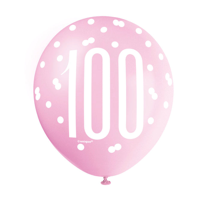 100 Birthday Glitz Pink, Lavender and White Balloons x 6