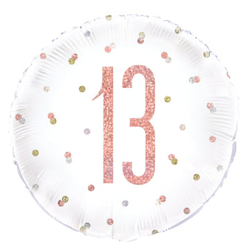 Happy 13th Birthday Rose Gold Round Helium Filled Balloon (Optional Helium Inflation)