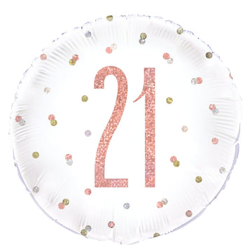 Happy 21st Birthday Rose Gold Round Helium Filled Balloon (Optional Helium Inflation)