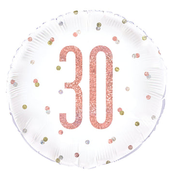 Happy 30th Birthday Rose Gold Round Helium Filled Balloon (Optional Helium Inflation)