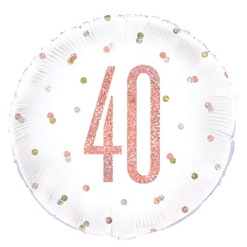 Happy 40th Birthday Rose Gold Round Helium Filled Balloon (Optional Helium Inflation)