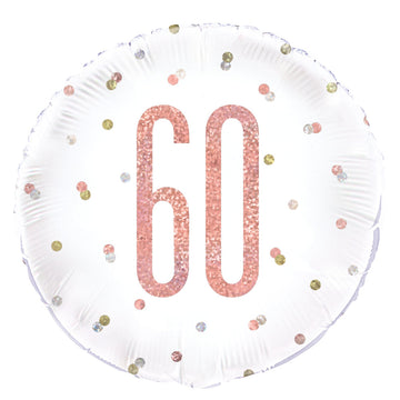 Happy 60th Birthday Rose Gold Round Helium Filled Balloon (Optional Helium Inflation)