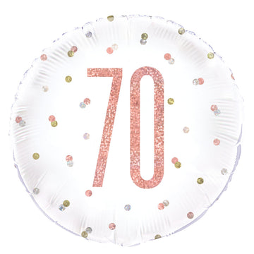 Happy 70th Birthday Rose Gold Round Helium Filled Balloon (Optional Helium Inflation)