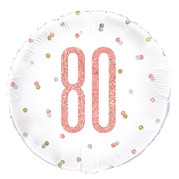 Happy 80th Birthday Rose Gold Round Helium Filled Balloon (Optional Helium Inflation)