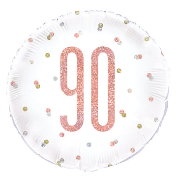 Happy 90th Birthday Rose Gold Round Helium Filled Balloon (Optional Helium Inflation)