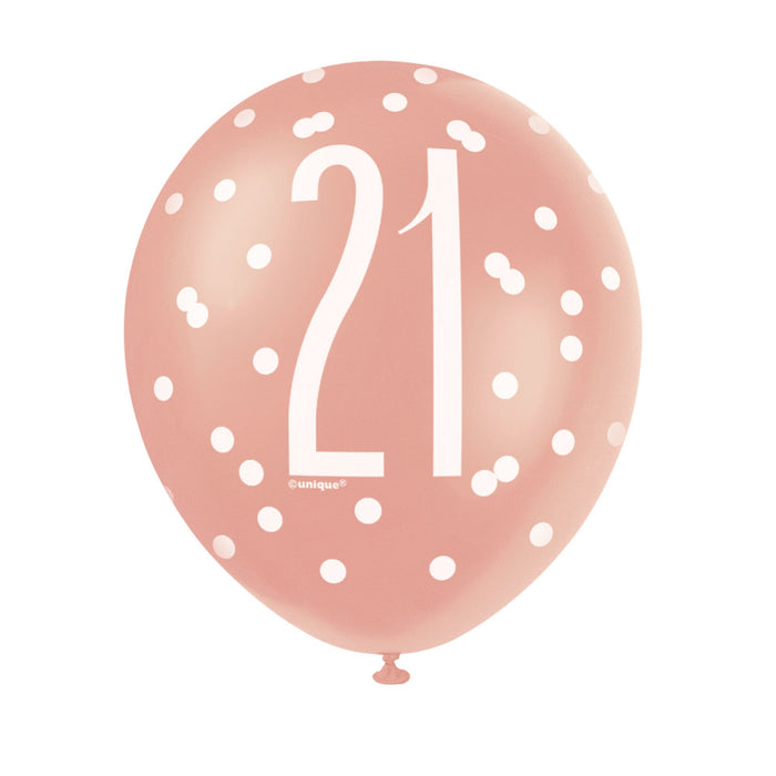 21 Birthday Glitz Rose Gold Balloons x 6
